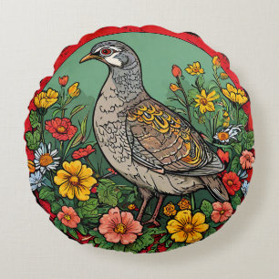 Farbige Graue Rebhuhn-Kunstvolle Wildtier-Vögel  Rundes Kissen