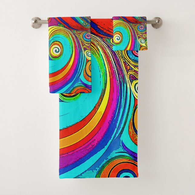 Farbige Groovy Rainbow-Wirbel Badhandtuch Set (Insitu)
