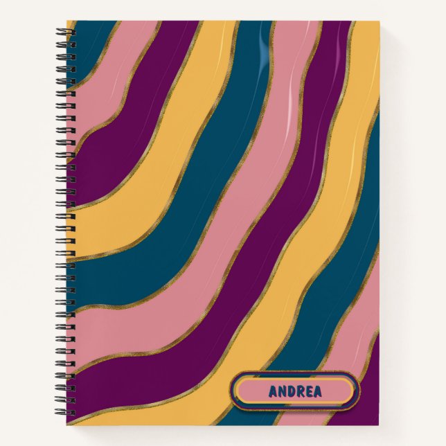 Farbige Groovy Trendy Stripes Gold Glitterie Notizbuch (Vorderseite)