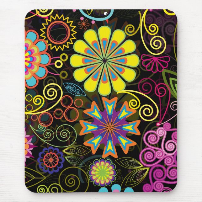 Farbige große Retro-Blume Mousepad (Vorne)