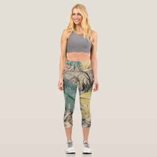 Farbige große tropische Blätter Aquarellmalerei Capri Leggings