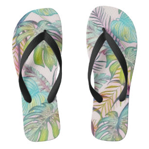 Farbige große tropische Blätter Aquarellmalerei Flip Flops