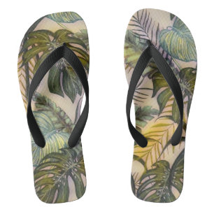 Farbige große tropische Blätter Aquarellmalerei Flip Flops