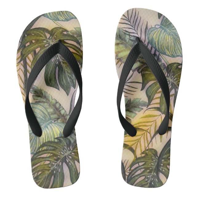 Farbige große tropische Blätter Aquarellmalerei Flip Flops (Fußbett)