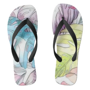Farbige große tropische Blätter Aquarellmalerei Flip Flops