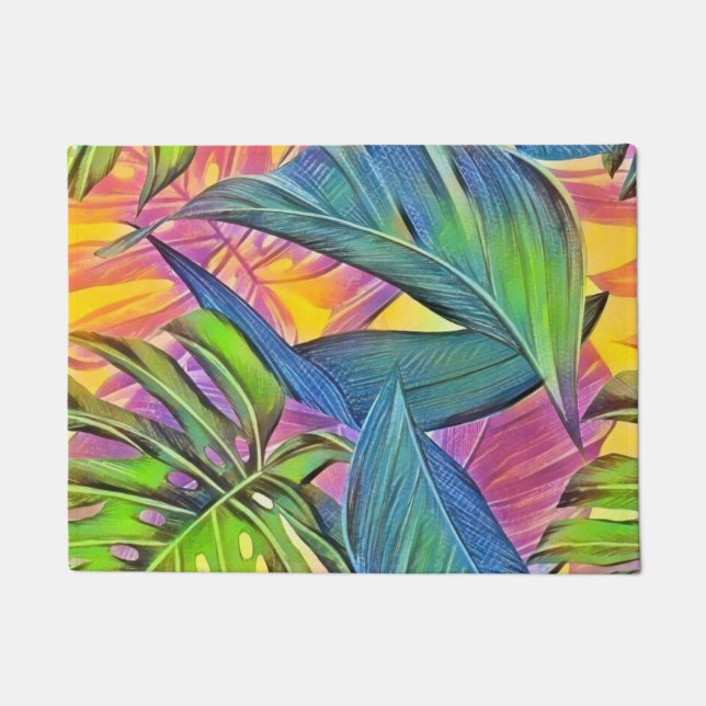 Farbige große tropische Blätter Aquarellmalerei Fußmatte (Vorderseite)