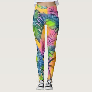 Farbige große tropische Blätter Aquarellmalerei Leggings