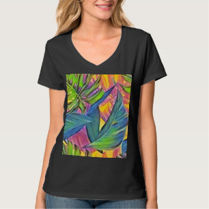 Farbige große tropische Blätter Aquarellmalerei T-Shirt
