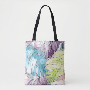 Farbige große tropische Blätter Aquarellmalerei Tasche