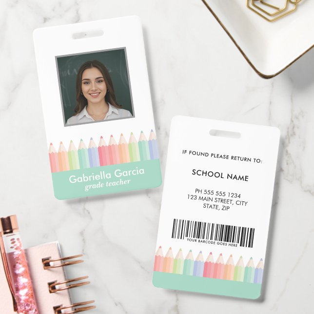 Farbige grüne Barcode-Lehrer-Foto-ID Ausweis (Büro)