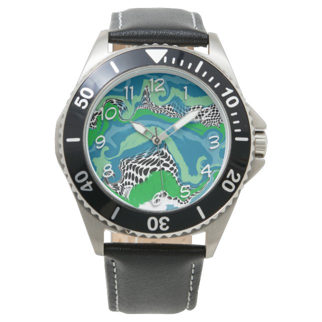 Farbige, grüne, blaue, schwarze und weiße Abstrakt Armbanduhr (Vorderseite)
