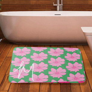 Farbige grüne Rosa Blütenblume Moderne Monogramm B Badematte