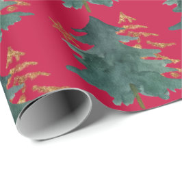 Farbige Grüne und goldene Bäume mit Snowflake Prin Geschenkpapier