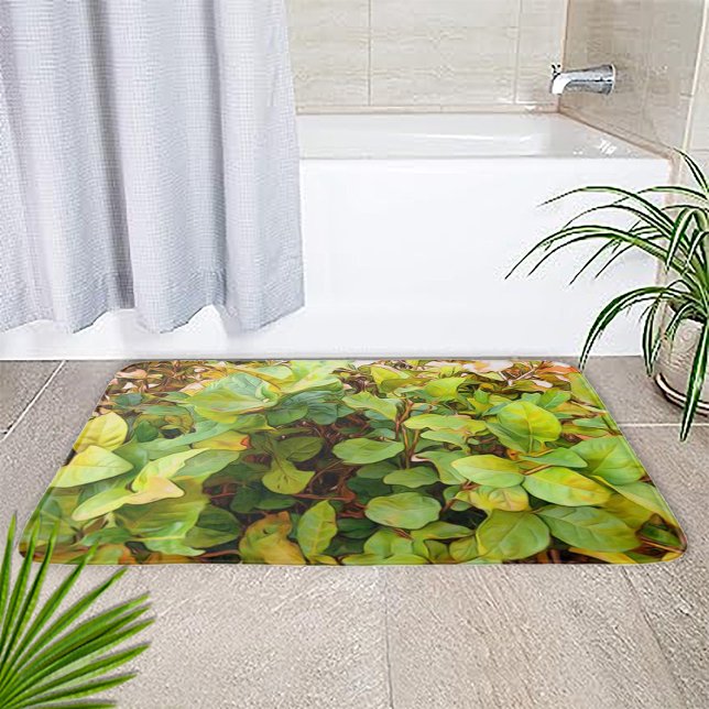 Farbige, grüngelbe Pflanze Badematte (Painted Autumn Garden Leaves Bath Mat by Looly Elzayat
)