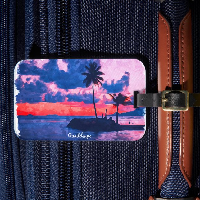 Farbige Guadeloupe Karibik Insel Wasserfarbe Gepäckanhänger (Vorderseite Insitu 4)