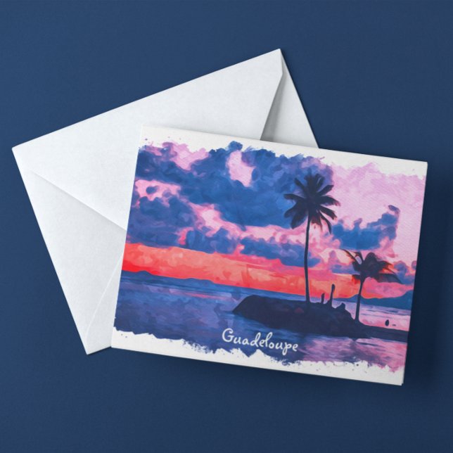 Farbige Guadeloupe Karibik Insel Wasserfarbe Postkarte (guadeloupe beach watercolor postcard)