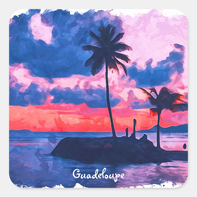 Farbige Guadeloupe Karibik Insel Wasserfarbe Quadratischer Aufkleber (Vorderseite)
