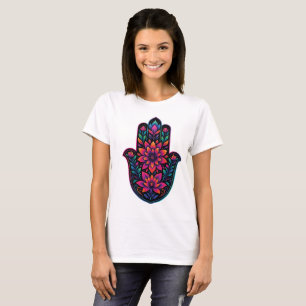 Farbige Hamsa-Hand mit floralem Mandala – Boho-Sti T-Shirt