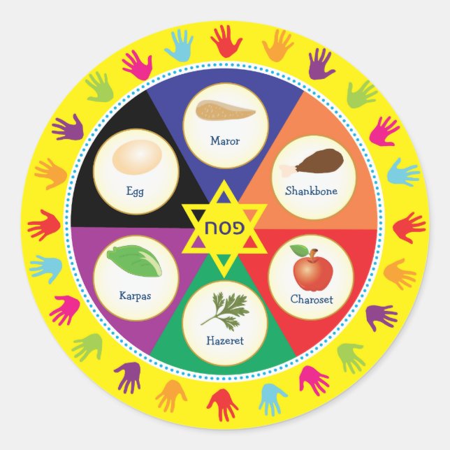 Farbige Hände Kids Pessach Seder Plate Runder Aufkleber (Vorderseite)