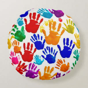 Farbige HandPrint Rundes Kissen