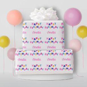 Farbige Happy Birthday mit individuellem Namen Geschenkpapier