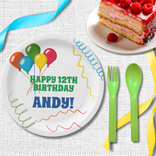 Farbige Happy Birthday mit Luftballons Pappteller