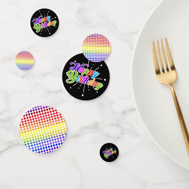 Farbige Happy Birthday Rainbow-farbene Punkte Konfetti (Gruppe)