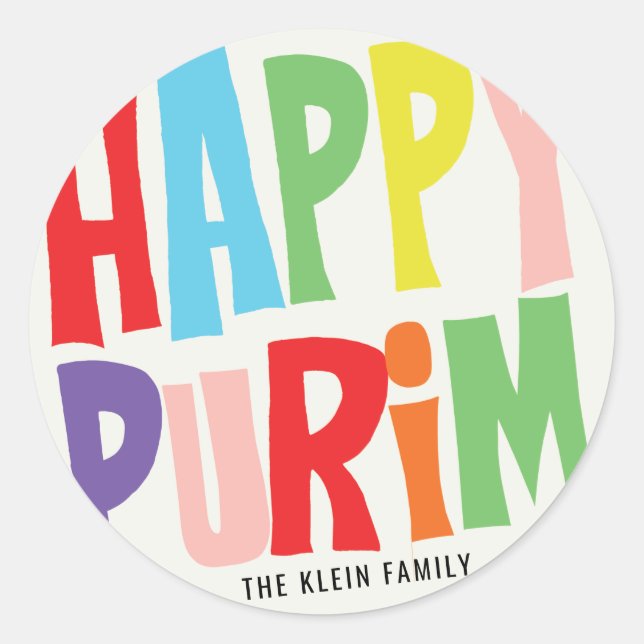 Farbige Happy Purim Round Aufkleber (Vorderseite)