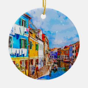 Farbige Häuser auf Burano, Venedig, Italien. Keramik Ornament