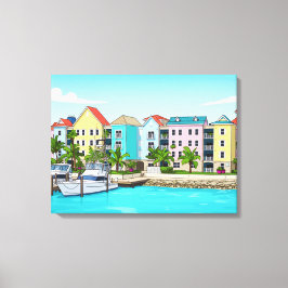 Farbige Häuser auf den Bahamas Leinwanddruck
