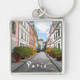 Farbige Häuser in der Rue Cremieux - Paris Schlüsselanhänger