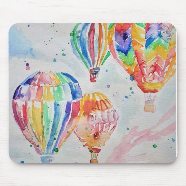 Farbige Heißluftballons Aquarellmalerei Mousepad (Vorne)