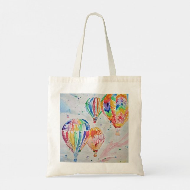 Farbige Heißluftballons Aquarellmalerei Tragetasche (Rückseite)