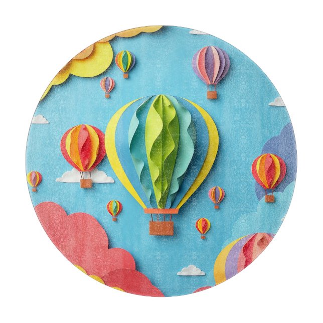 Farbige Heißluftballons Himmel Muster Schneidebrett (Vorderseite)