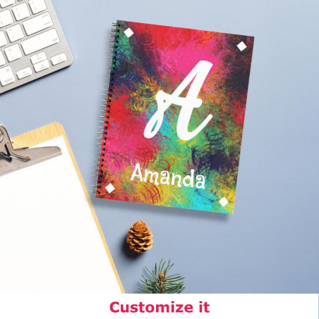 Farbige, helle Kunst und weiße Monogramme Notizbuch (Von Creator hochgeladen)