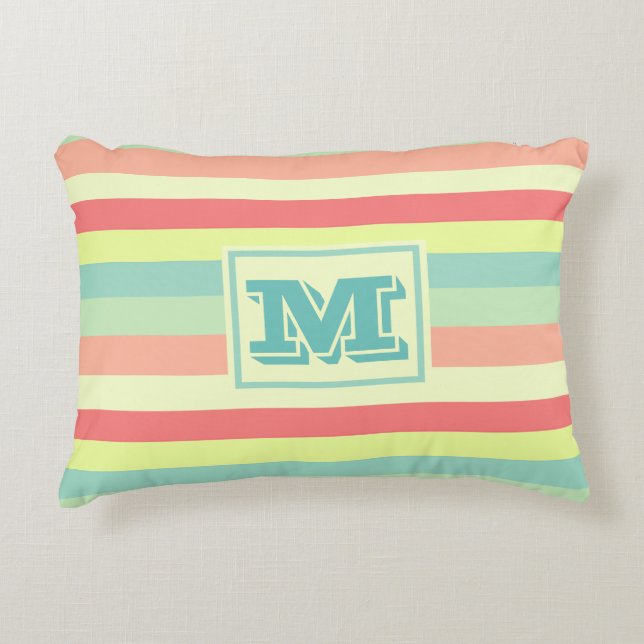 Farbige Helle Streifen Moderne Monogramm Dekokissen (Vorderseite)