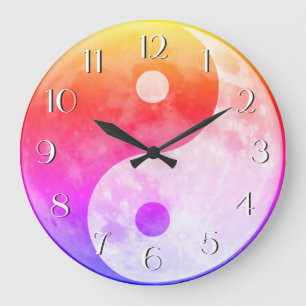 Farbige Helle Yin Yang Mond Elegante Zahlen Große Wanduhr