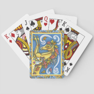 FARBIGE HERBSTBLÄTTER AUF EINEM WHIMSISCHEN PFERD  SPIELKARTEN