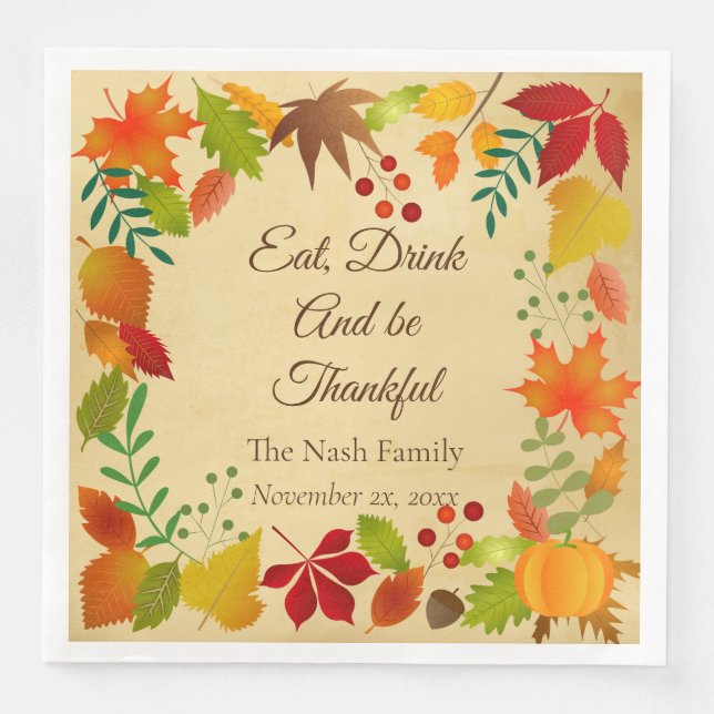 Farbige Herbstblätter für Erntedank Serviette (Vorderseite)