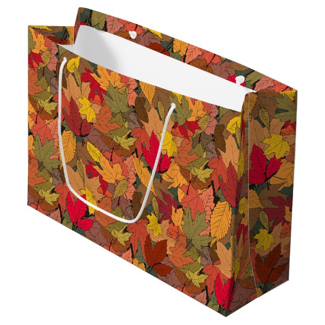 Farbige Herbstblätter Große Geschenktüte (Vorderseite Schrägansicht)
