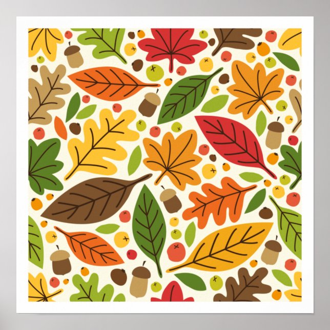 Farbige Herbstblätter und Acornmuster Poster (Vorne)