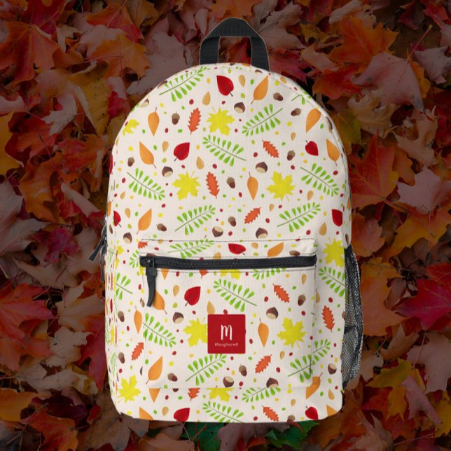 Farbige Herbstlaube individuelle Name Bedruckter Rucksack (Colorful fall leaves custom name backpack - personalize it with your name and monogram.)