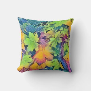 Farbige Herbstlaube mit Herbstfarben Aquarell Kissen