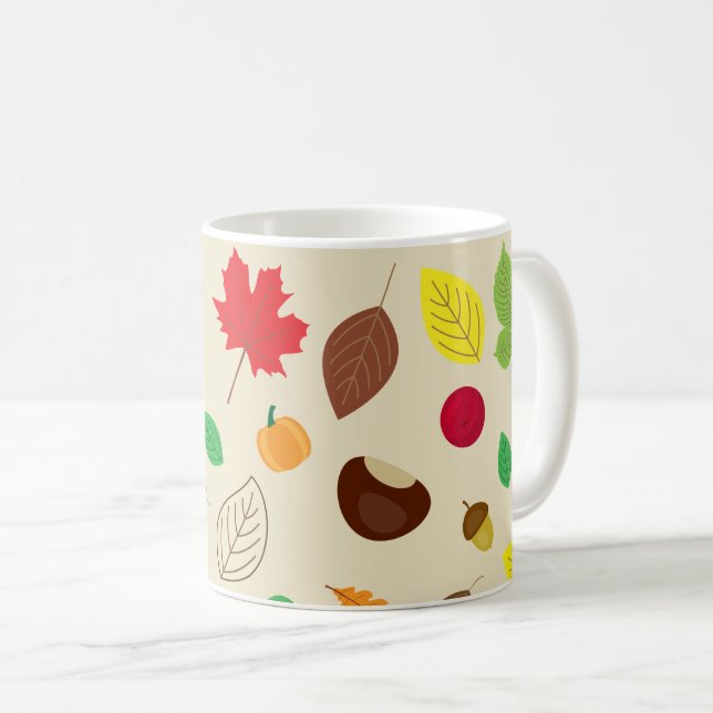 Farbige Herbstleaves Berries Pumpkin Muster Kaffeetasse (VorderseiteRechts)