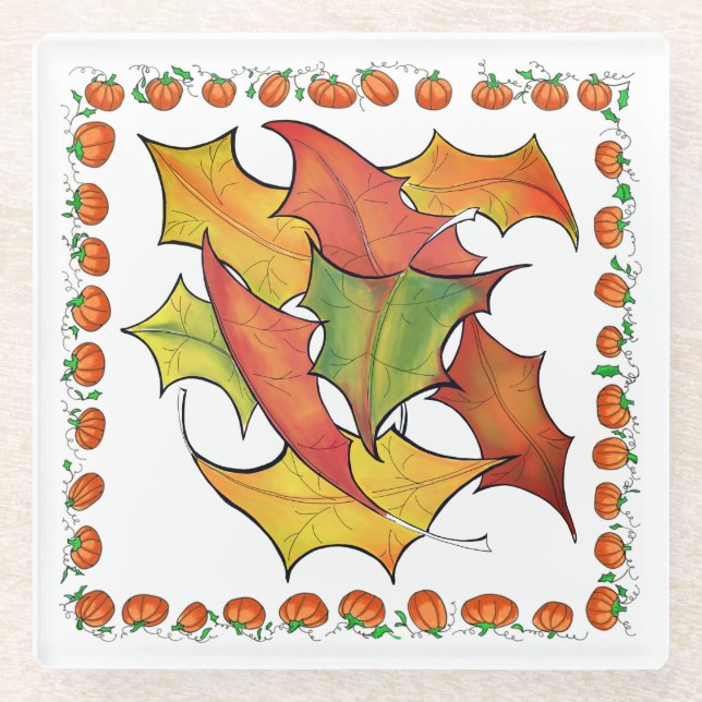 Farbige Herbstleaves fallen Pumpkins Glasuntersetzer (Vorderseite)