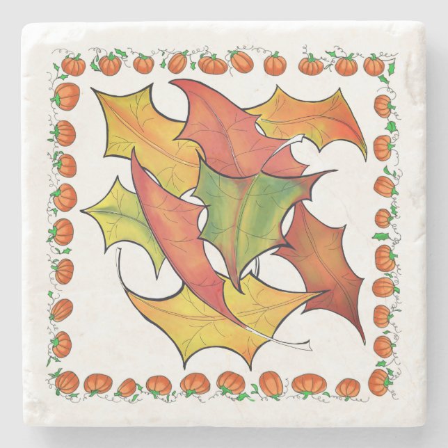 Farbige Herbstleaves fallen Pumpkins Steinuntersetzer (Vorderseite)