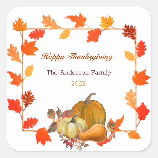 Farbige Herbstleaves Pumpkins Erntedank Quadratischer Aufkleber (Vorderseite)