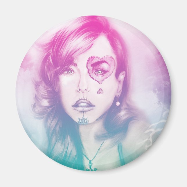 Farbige Herzaugenmädchen, Round Magnet - Regenboge (Vorne)