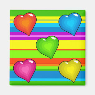 Farbige Herzen & Helle Streifen Magnet