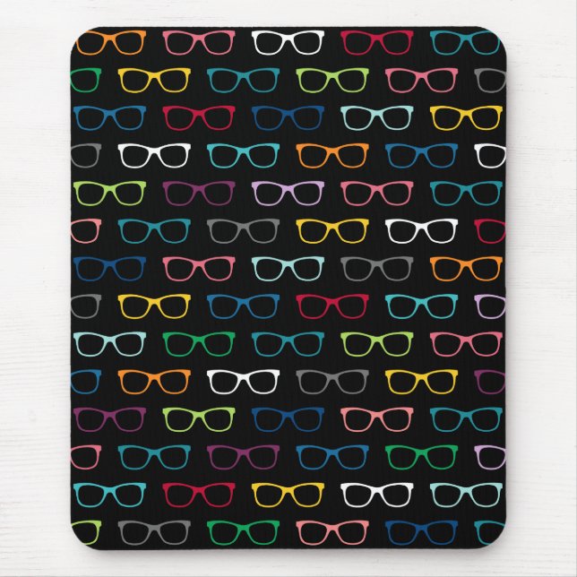 Farbige Hipster Glasmuster Schwarz Mousepad (Vorne)